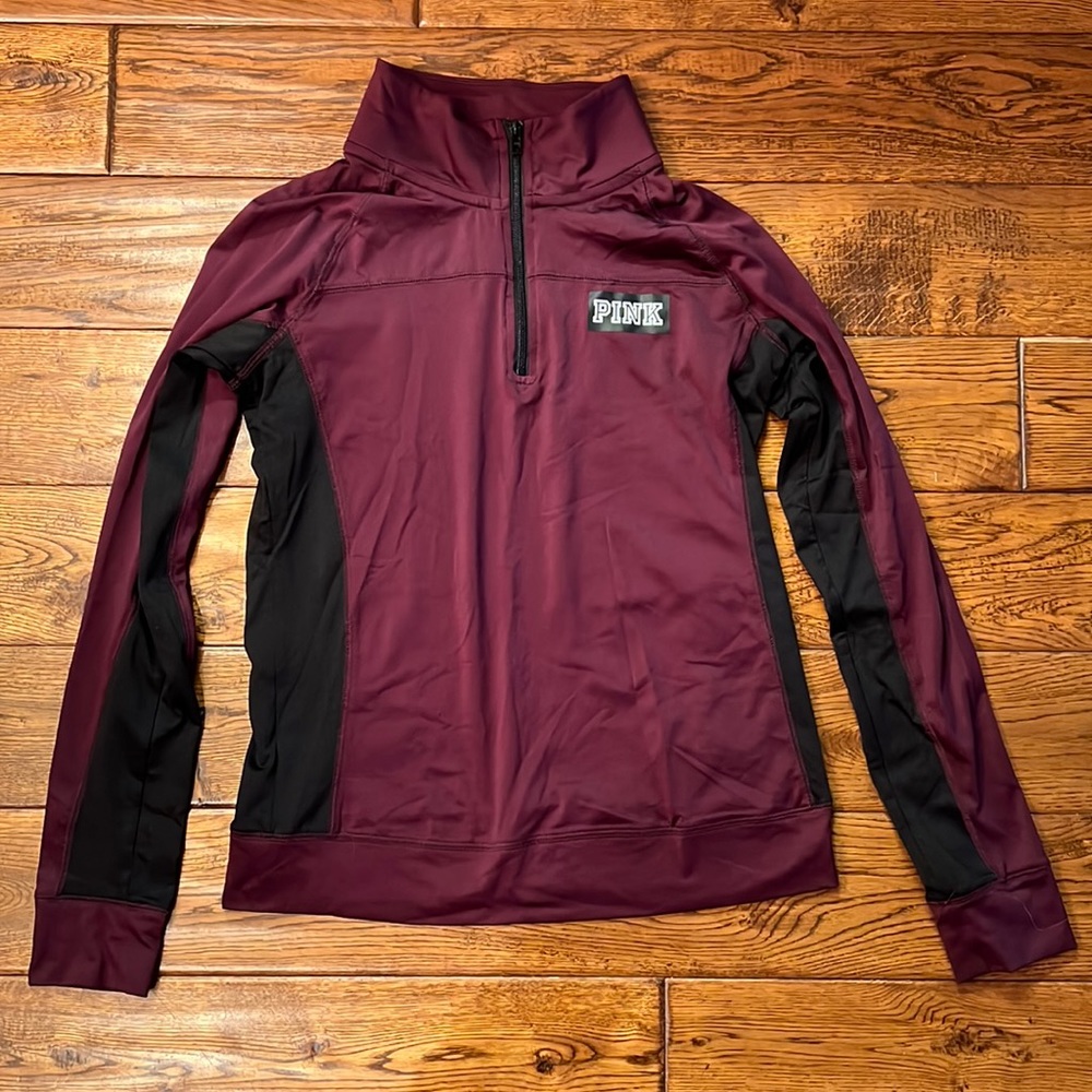 Maroon/black Lightweight workout 1/4 zip from PINK. SIZE MEDIUM